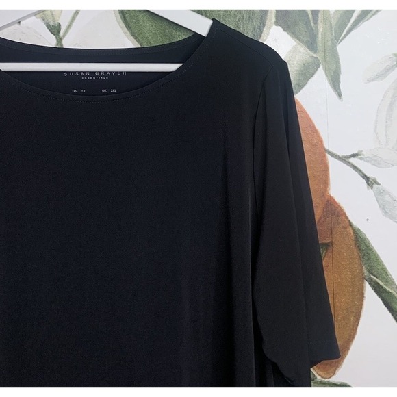 Susan Graver 1X Essentials Black Short Sleeve Shirt - Picture 3 of 6
